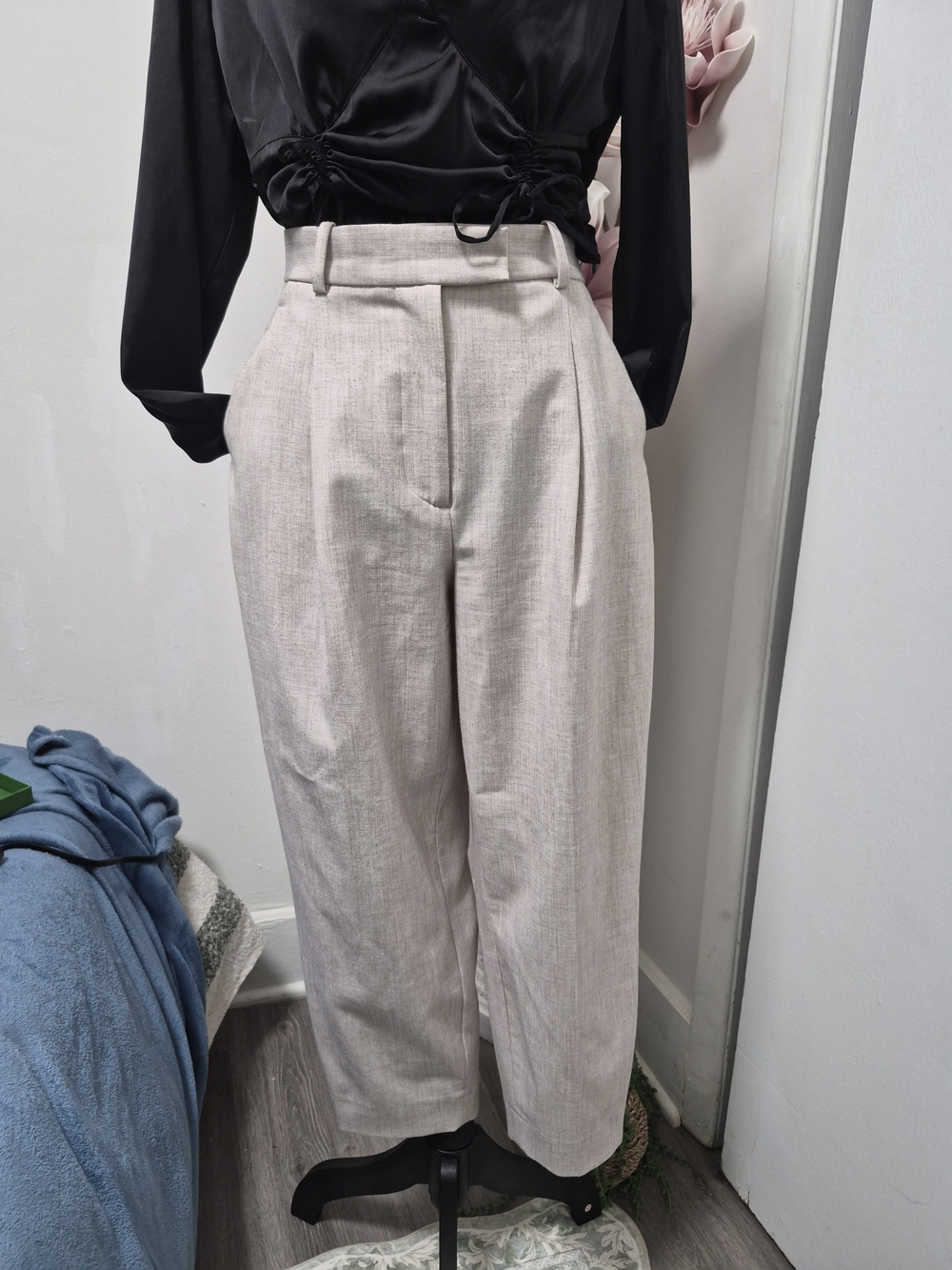 Abercrombie & Fitch Light Cream High-Rise Wide-Leg Trousers